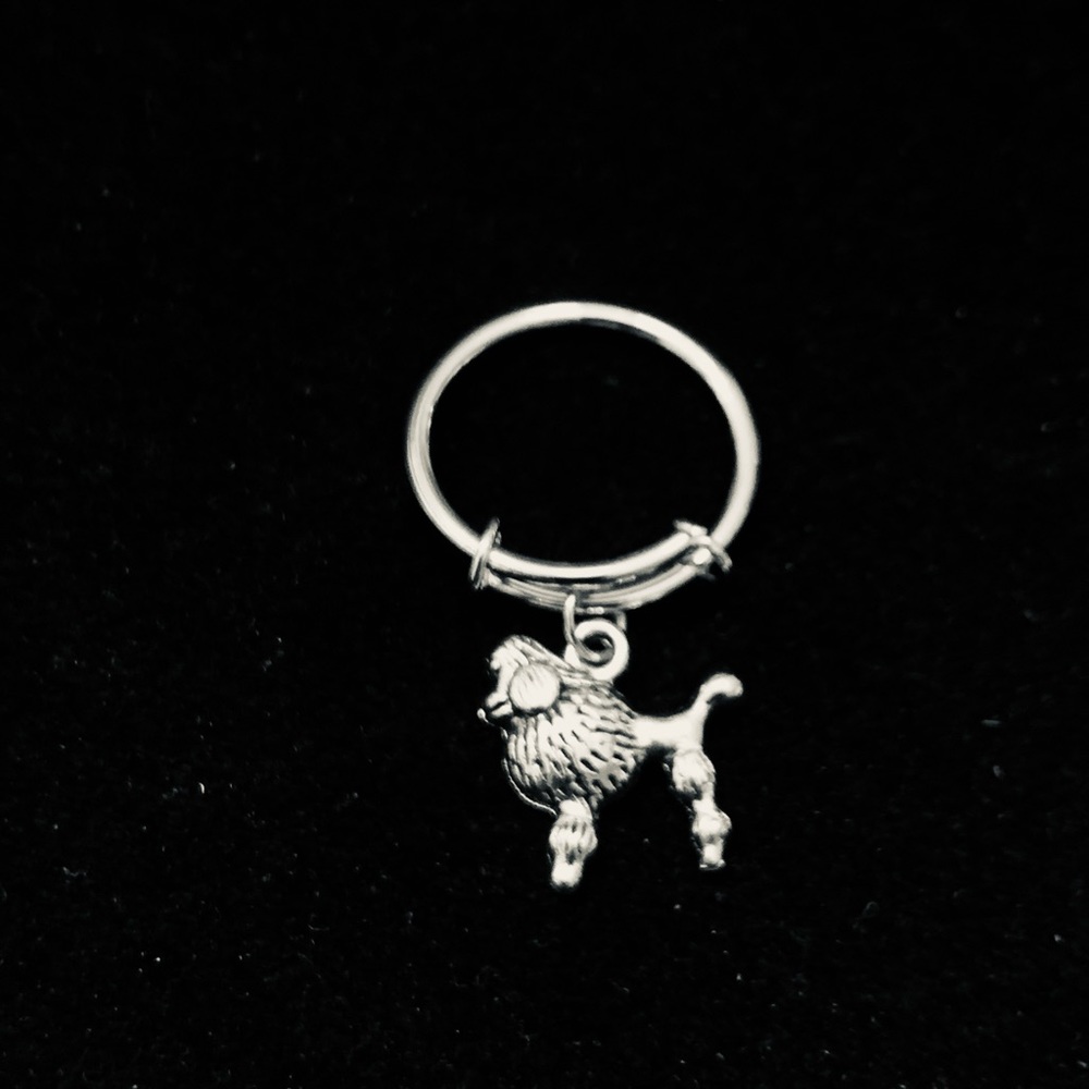 Poodle dog charm dangle ring